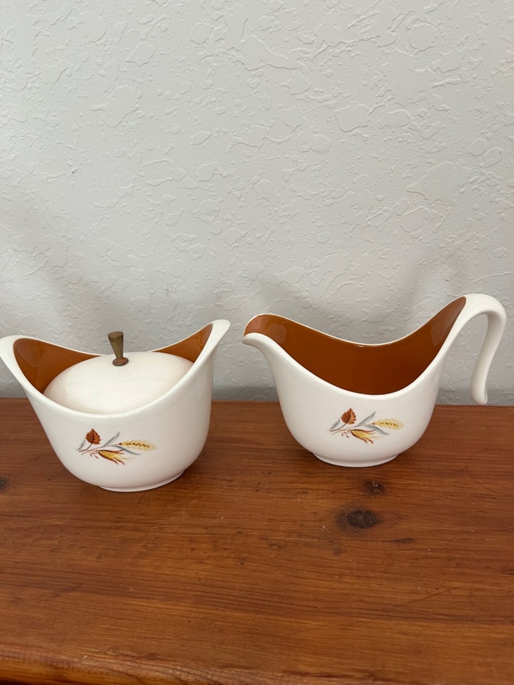 Taylor Smith &Taylor MCM Autumn Harvest Boomerang Shape Creamer and Sugar Set